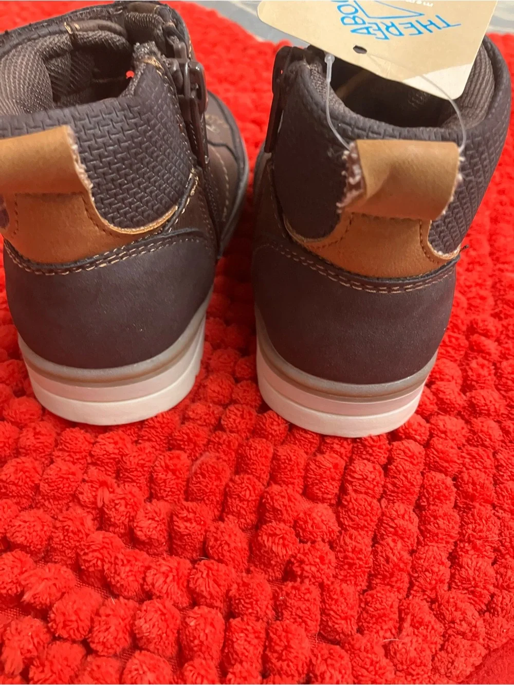 Kids Brown High-Top Casual Boots with Hook-and-Loop Strap